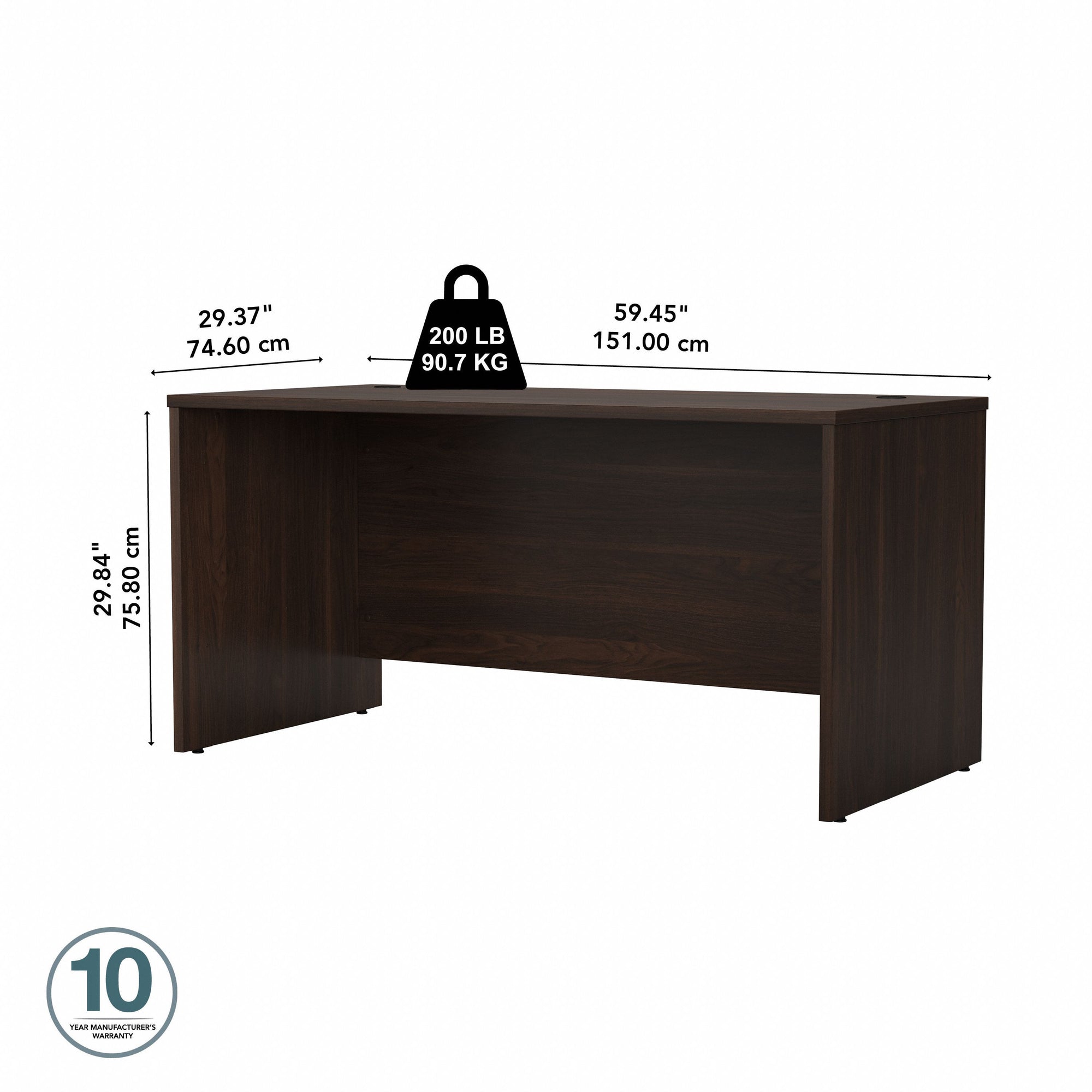 60" Rugged Modern Office Desk with Privacy Panel in Black Walnut