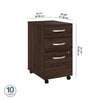 16" Pre-Assembled Mobile 3-Drawer File Cabinet in Black Walnut
