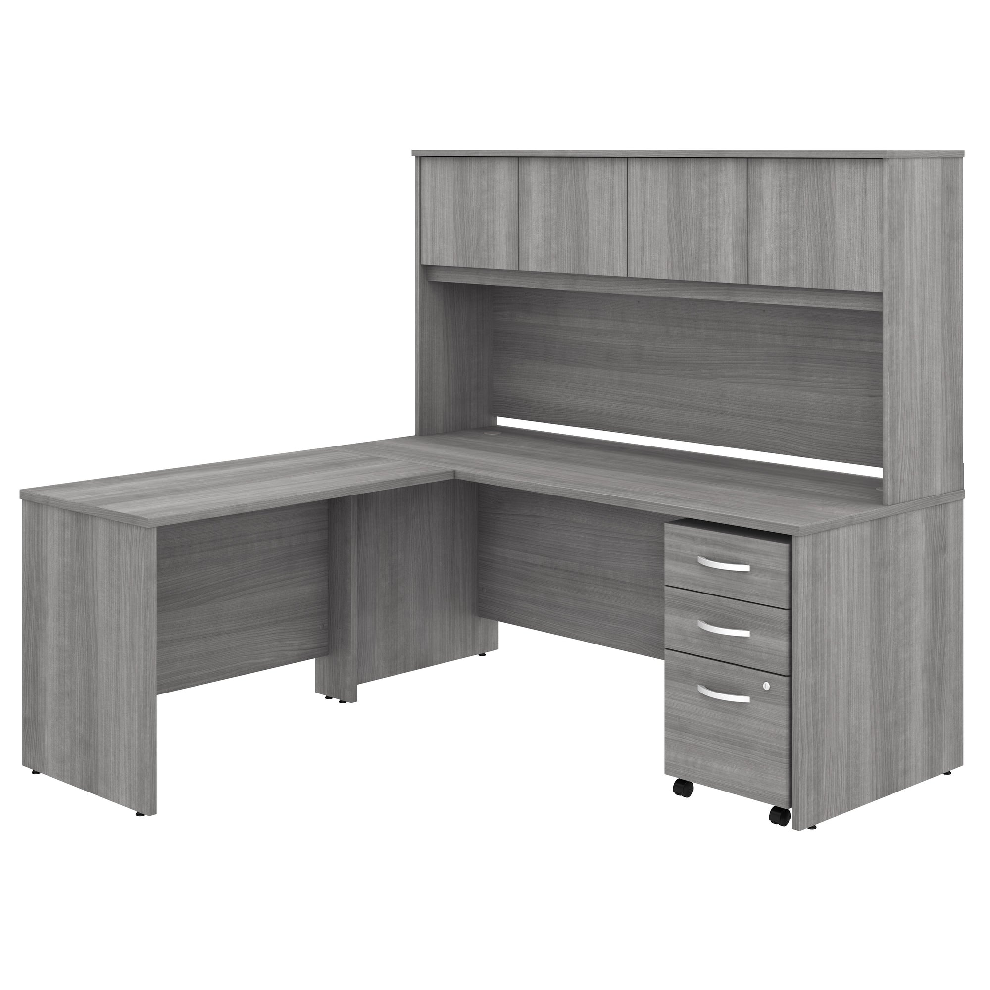 72" x 72" Platinum Gray Modern L-shaped Desk with Hutch & Mobile File