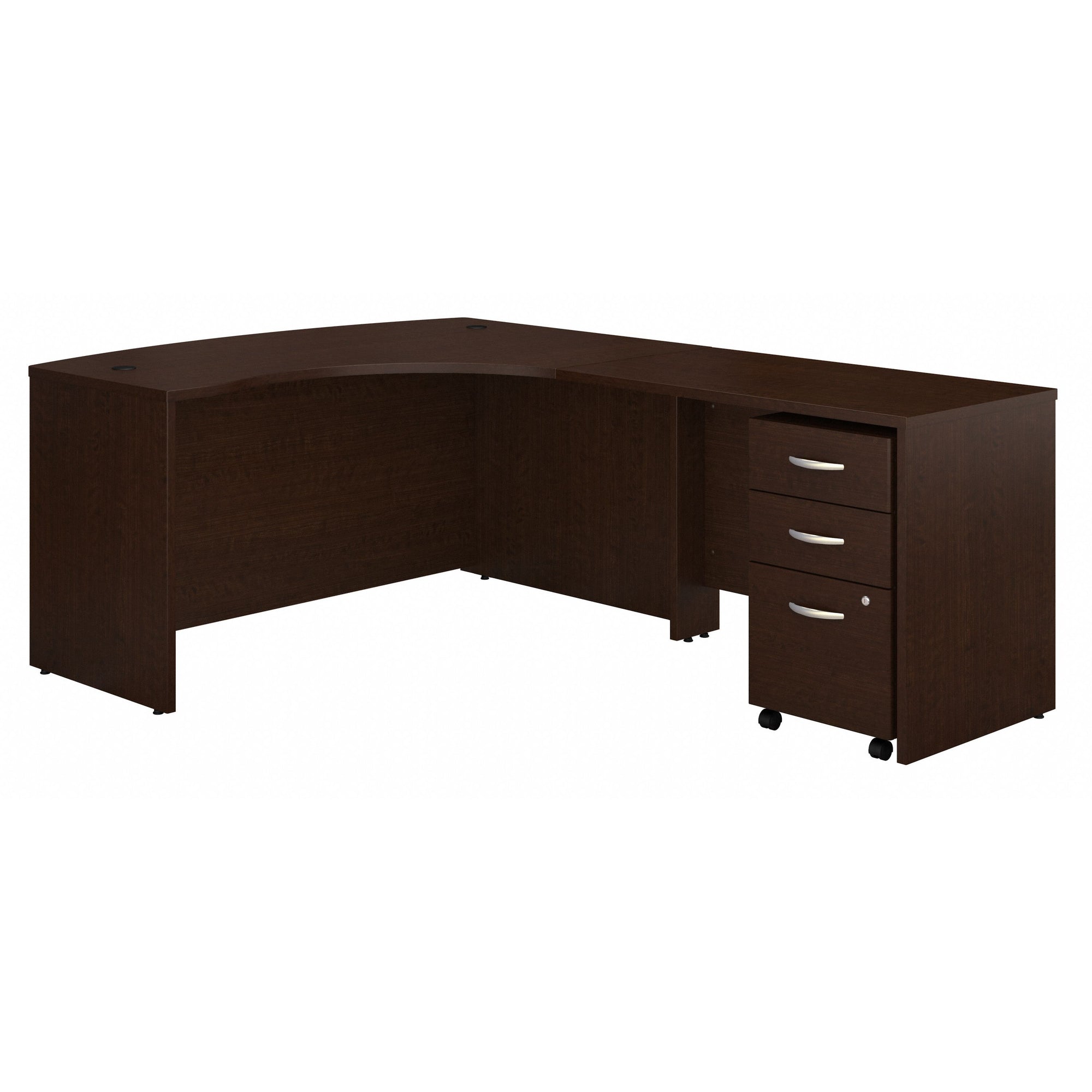 60" Right-Handed L-shaped Desk with 3-Drawer Mobile Pedestal in Mocha Cherry