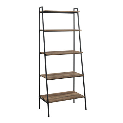 72" Rustic Oak & Metal Ladder Bookcase
