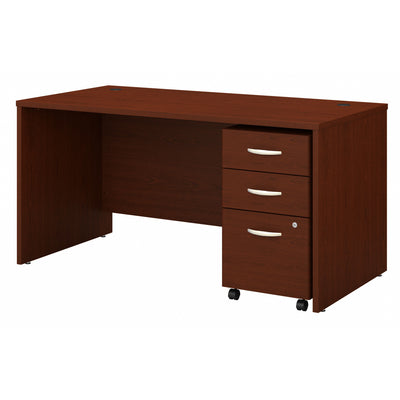 Premium Mahogany 60" Modern Office Desk with 3-Drawer Mobile Pedestal