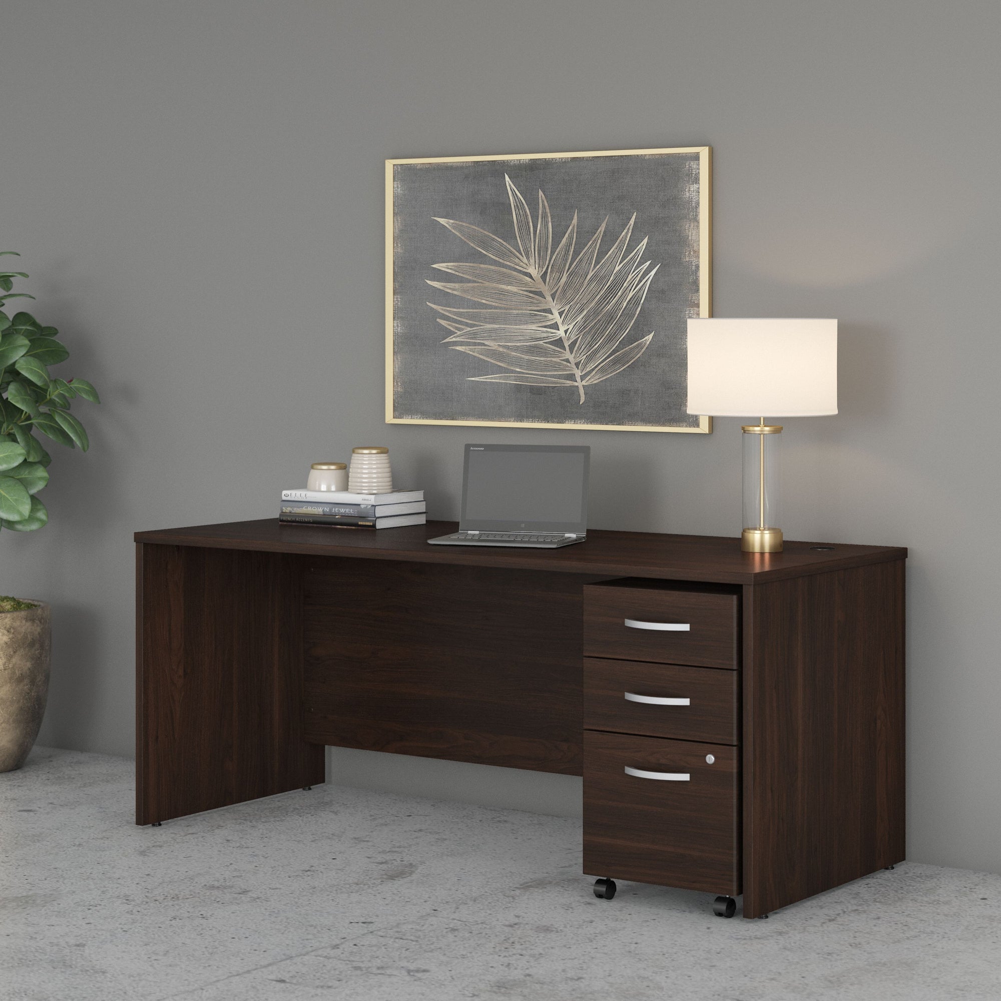 Black Walnut 72" Modern Office Desk with Mobile Pedestal