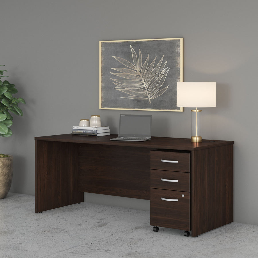 Black Walnut 72" Modern Office Desk with Mobile Pedestal