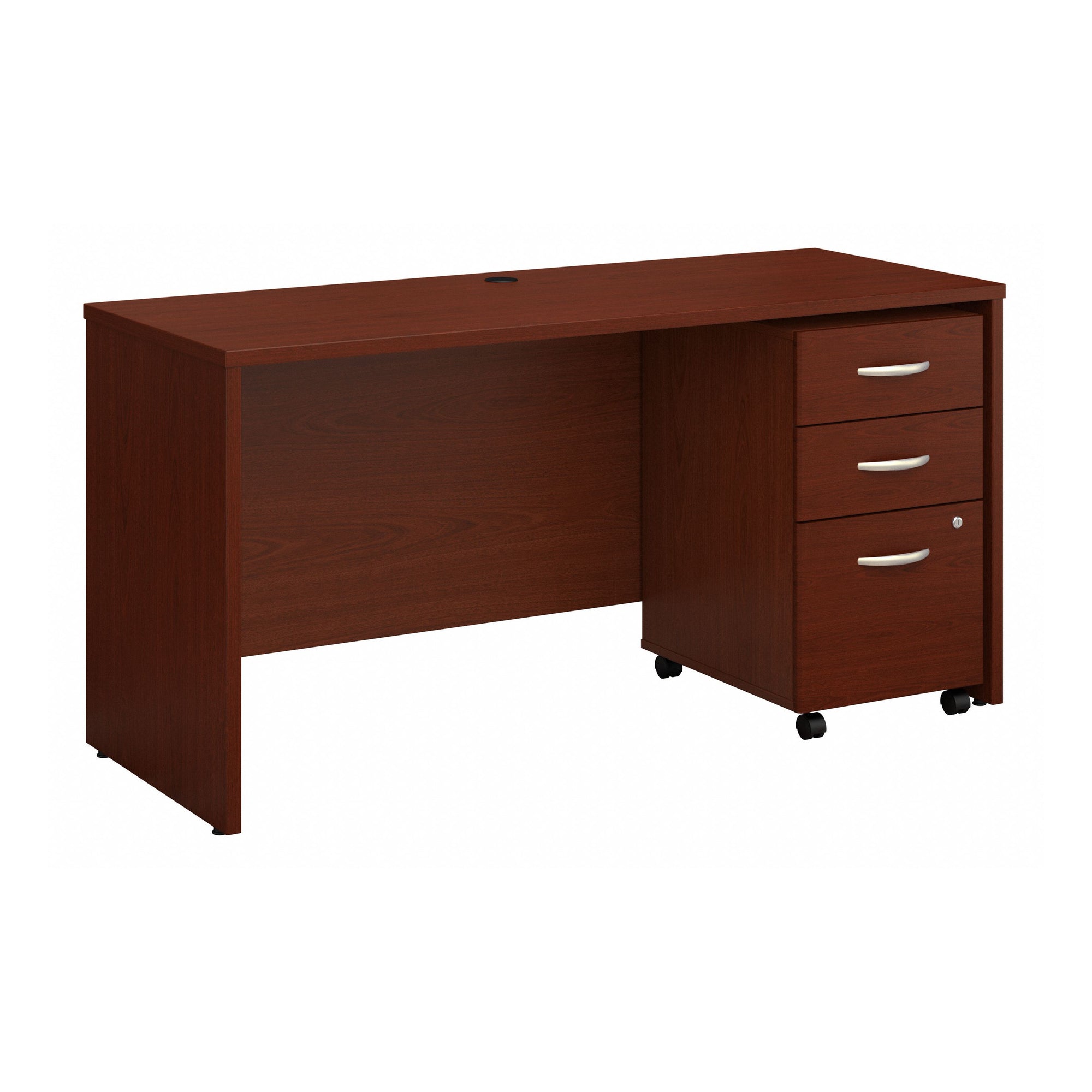 60" Modern Office Desk with Mobile Pedestal in Mahogany