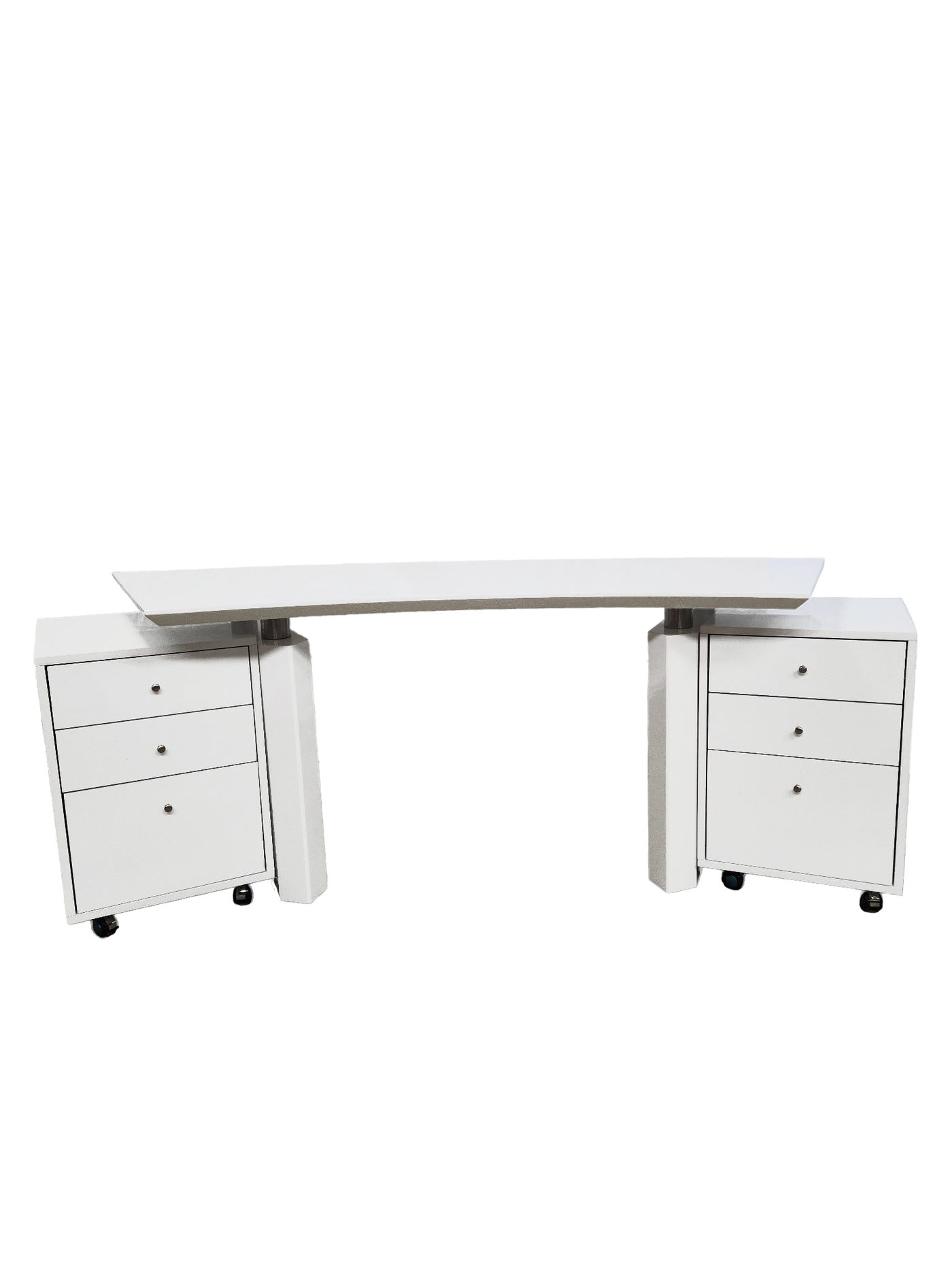 Modern White Lacquer Curved Executive Desk with Mobile Files