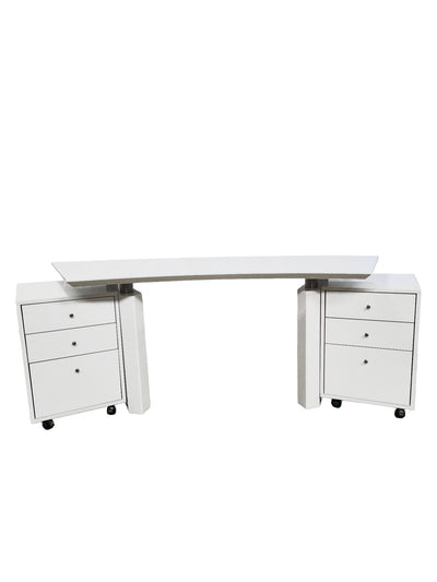 Modern White Lacquer Curved Executive Desk with Mobile Files