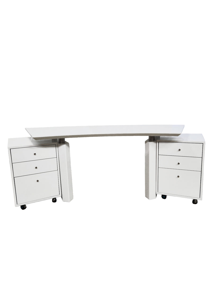 Modern White Lacquer Curved Executive Desk with Mobile Files