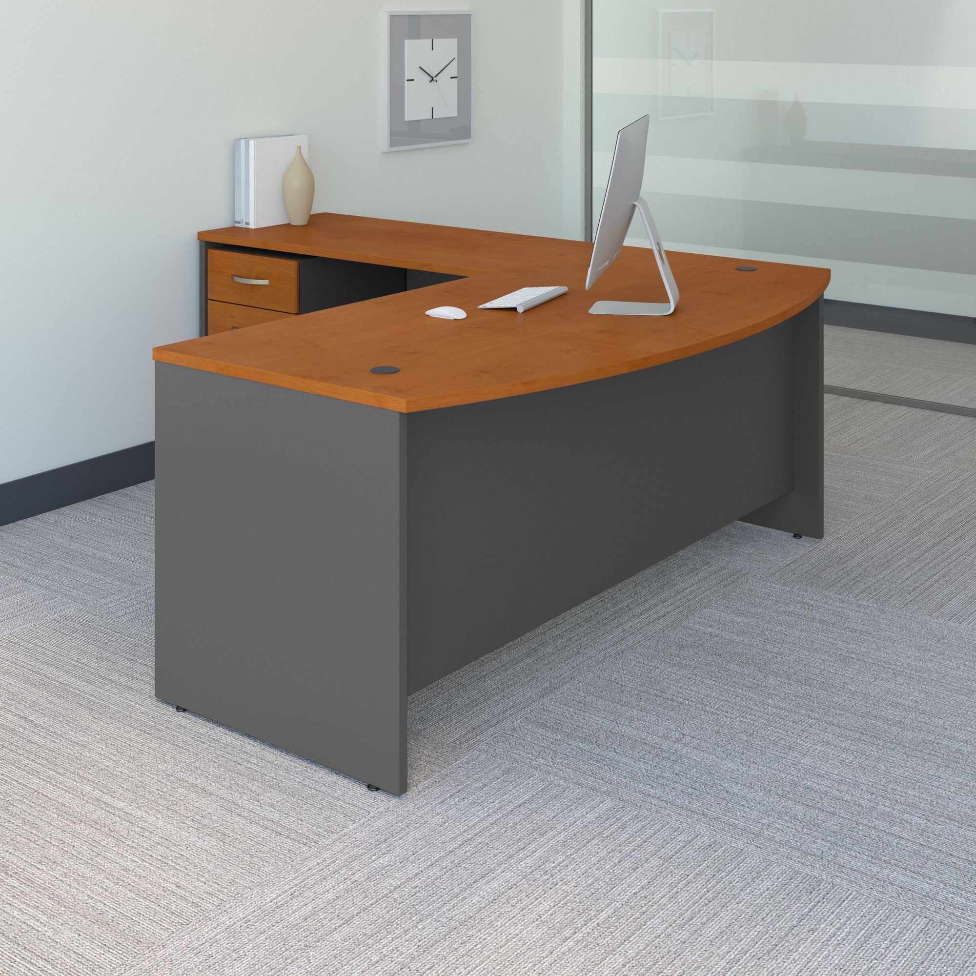 Natural Cherry Premium 72" x 84" L-shaped Desk with Included Mobile File