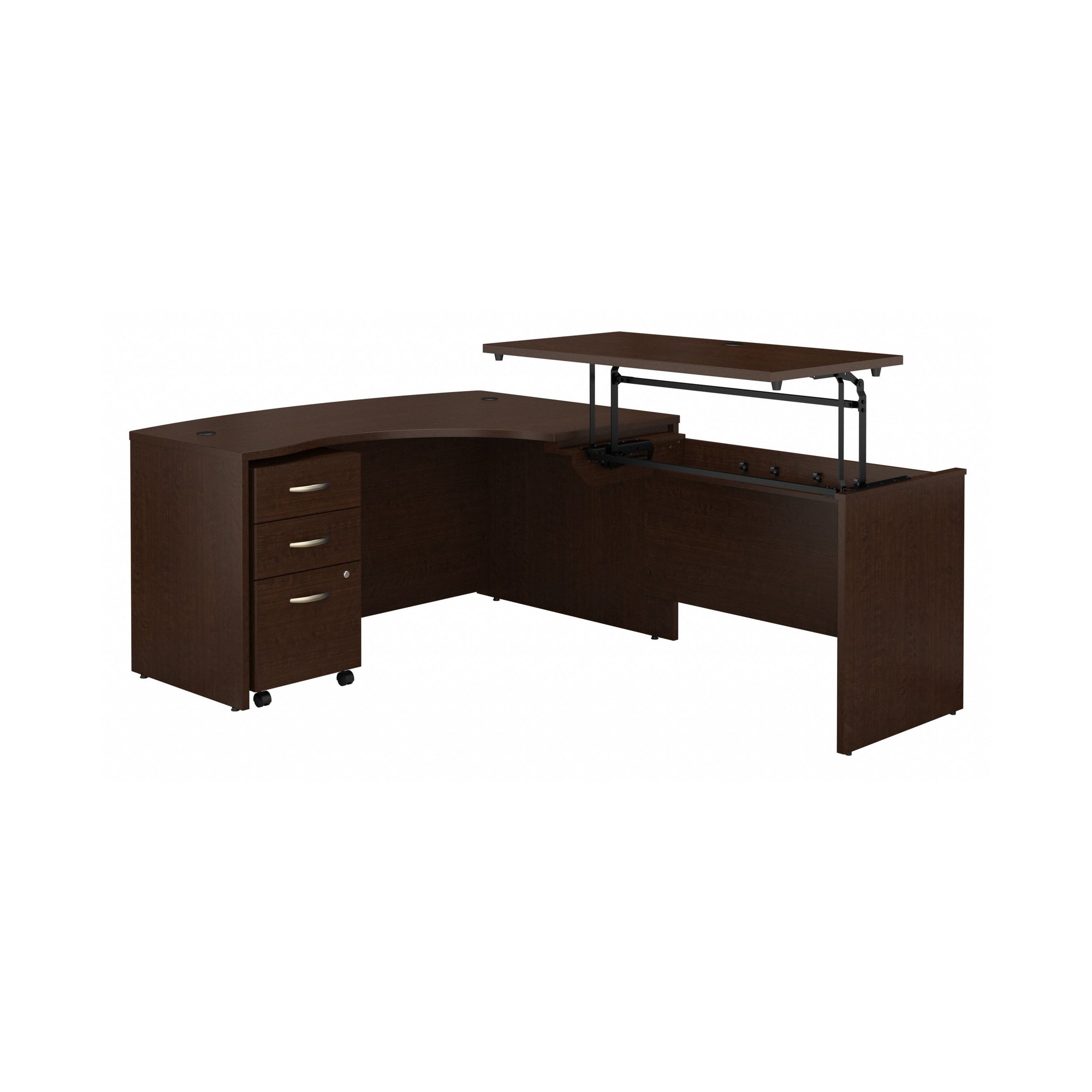 Mocha Cherry Modern L-shaped Desk with Sit/Stand Return and Mobile File