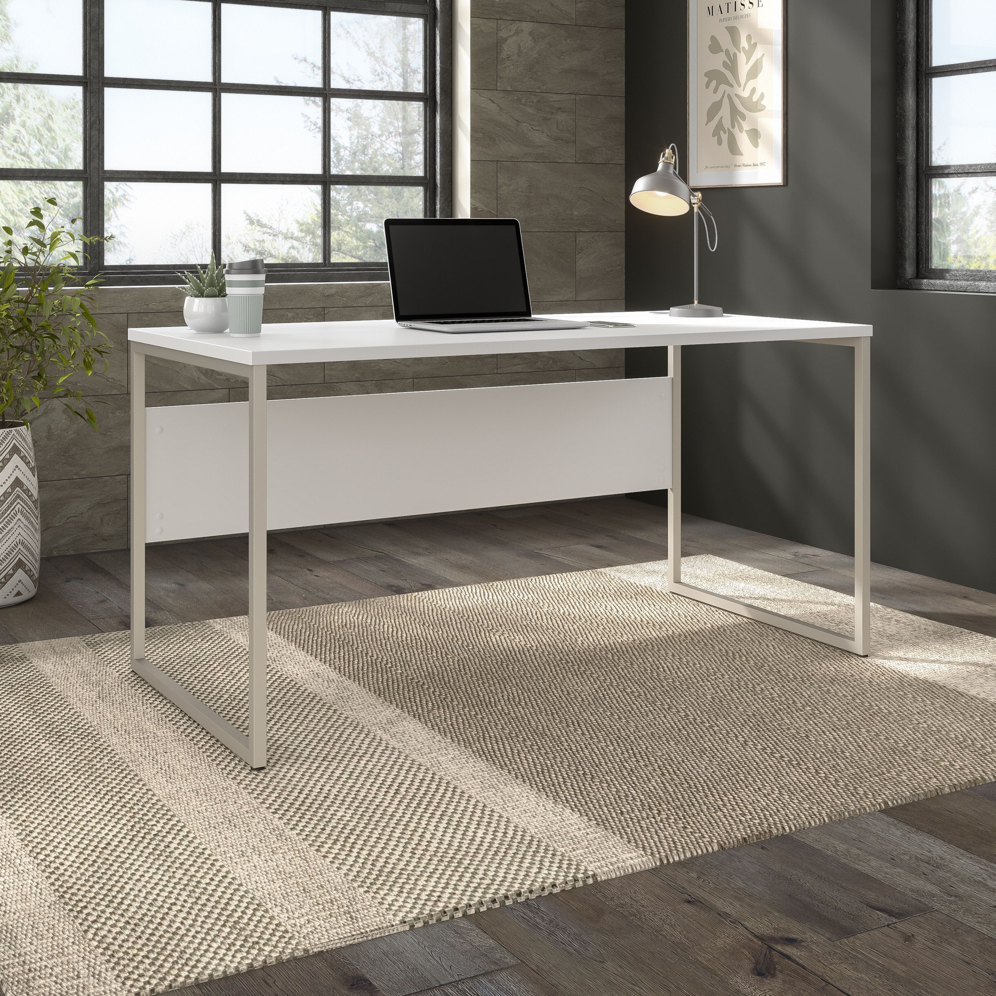 60" Elegant Modern Office Desk with Metal Legs in White