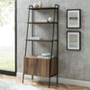 72" Rustic Oak & Metal Ladder Bookcase with Cabinet