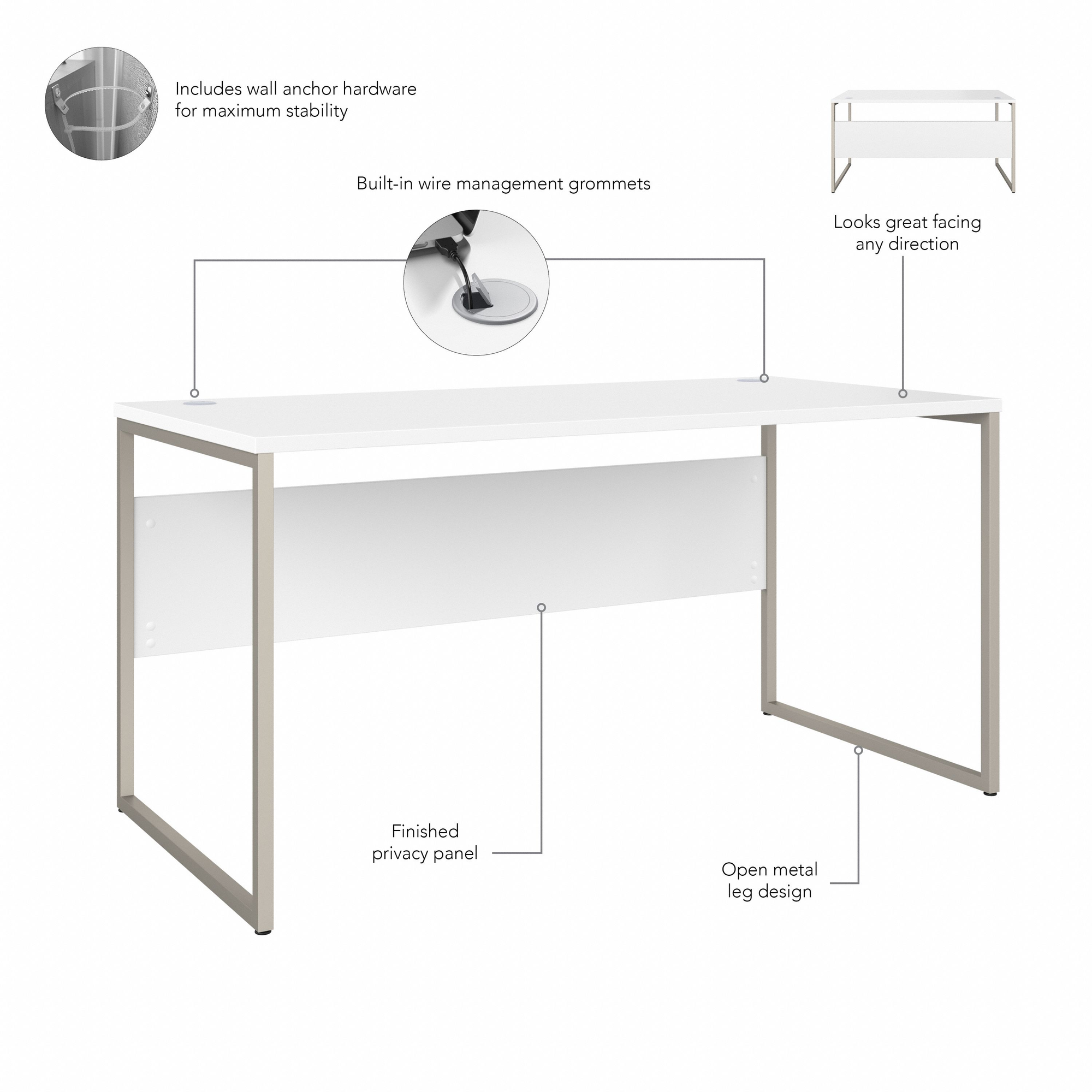 60" Elegant Modern Office Desk with Metal Legs in White