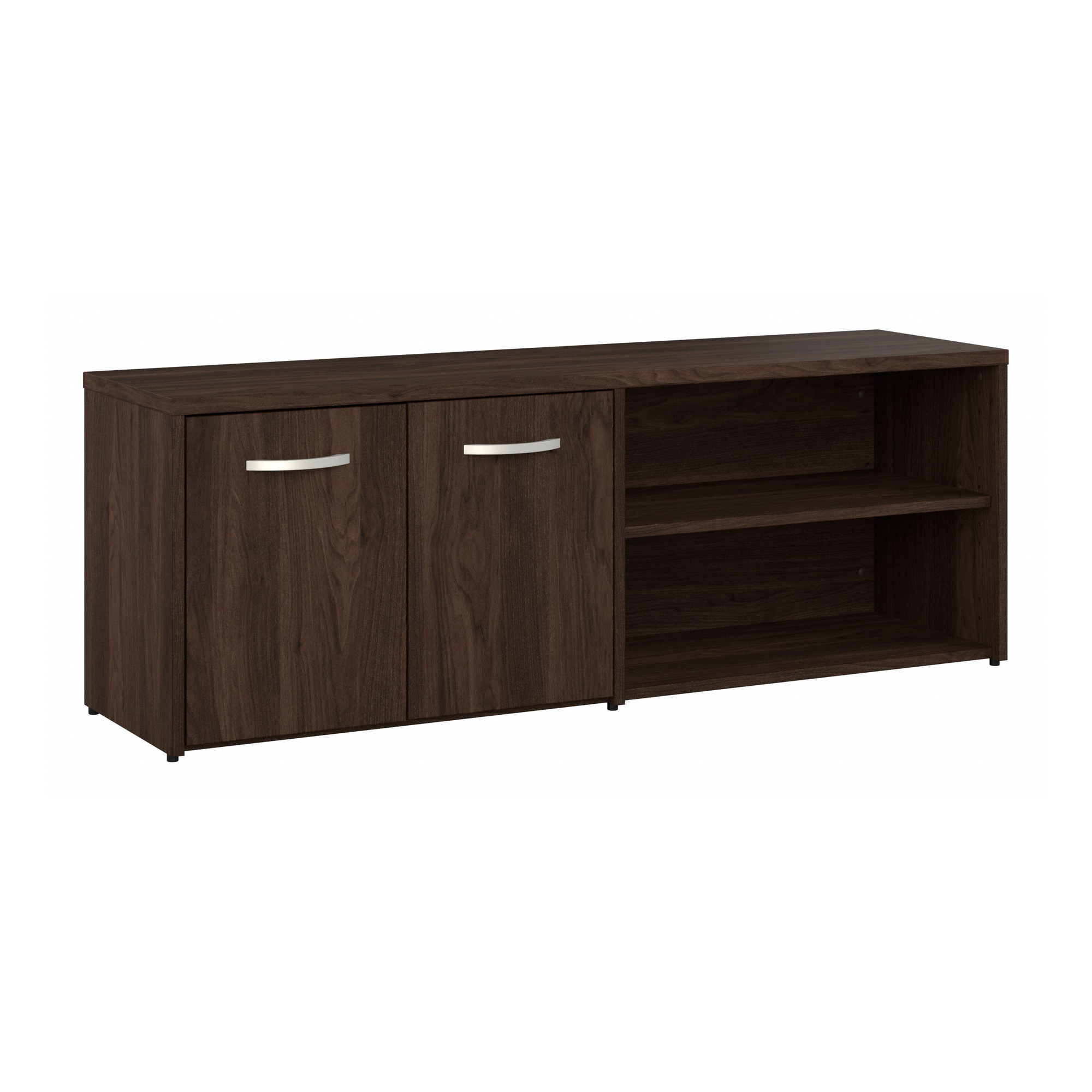60" Low Modern Credenza with Doors and Shelves in Black Walnut