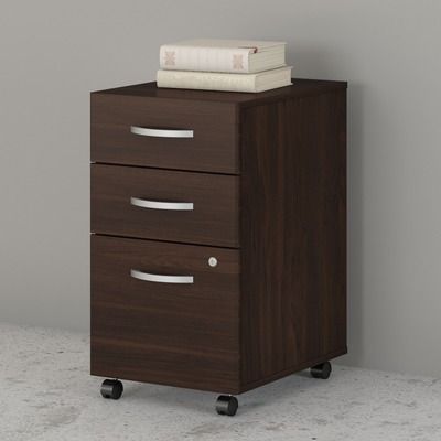 16" Pre-Assembled Mobile 3-Drawer File Cabinet in Black Walnut