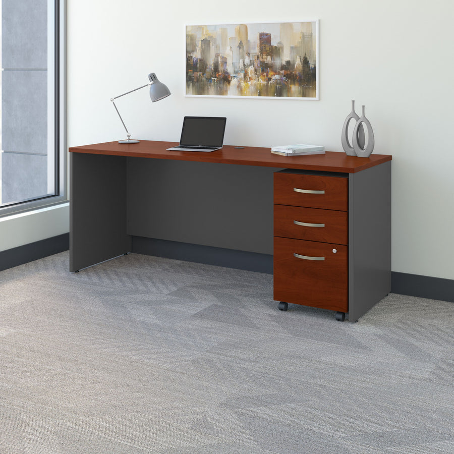 72" Modern Office Desk with Mobile Pedestal in Hansen Cherry