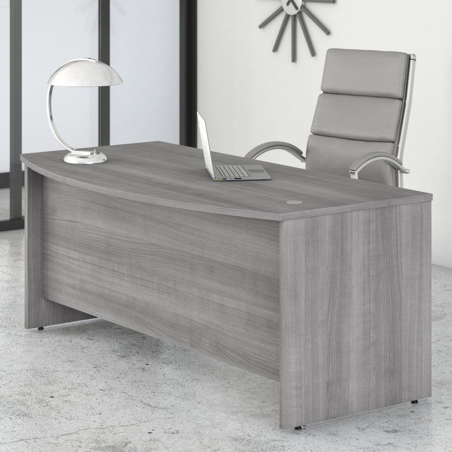 72" Modern Bow-Front Office Desk with Privacy Panel in Platinum Gray