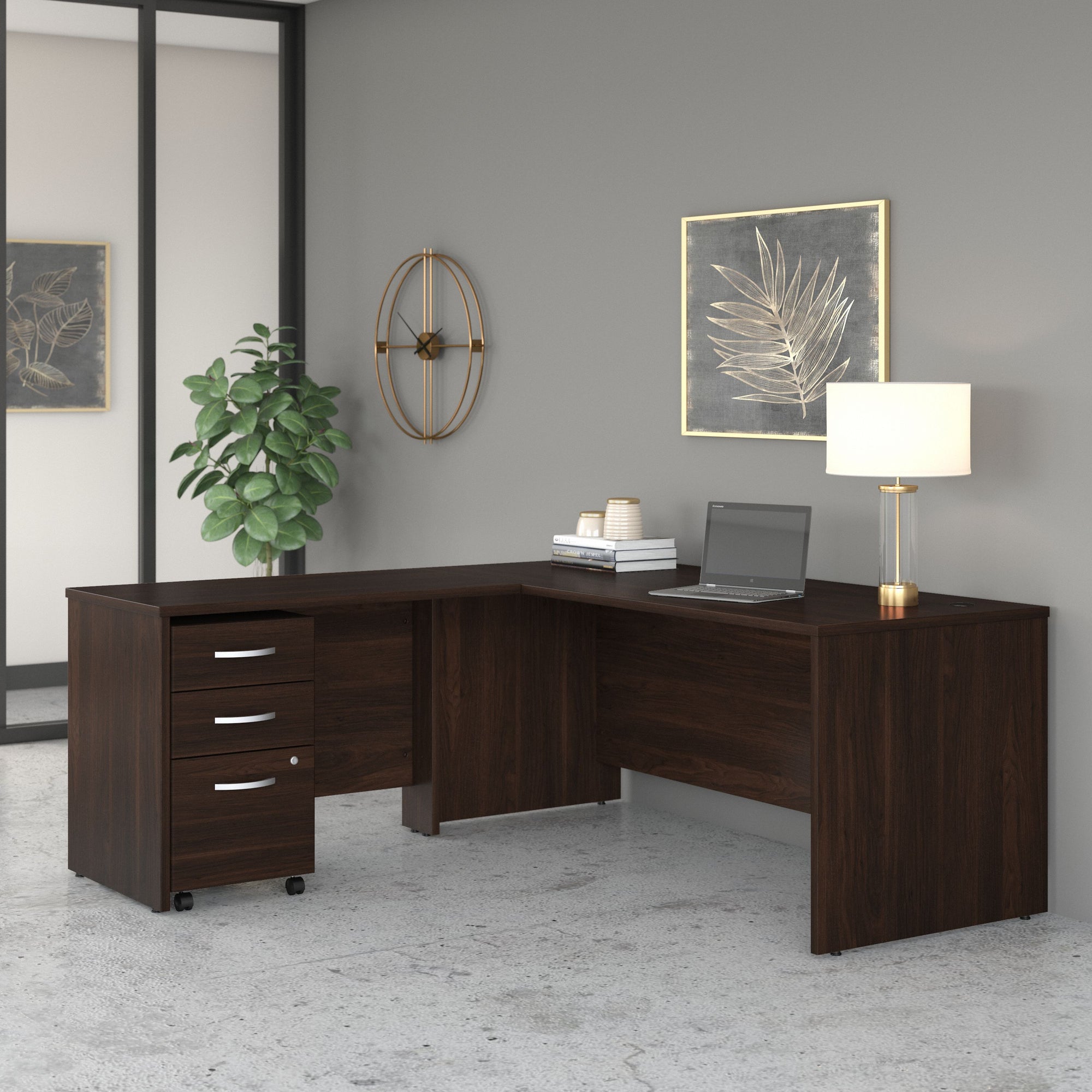 Black Walnut 72" x 72" L-shaped Desk with Mobile Pedestal