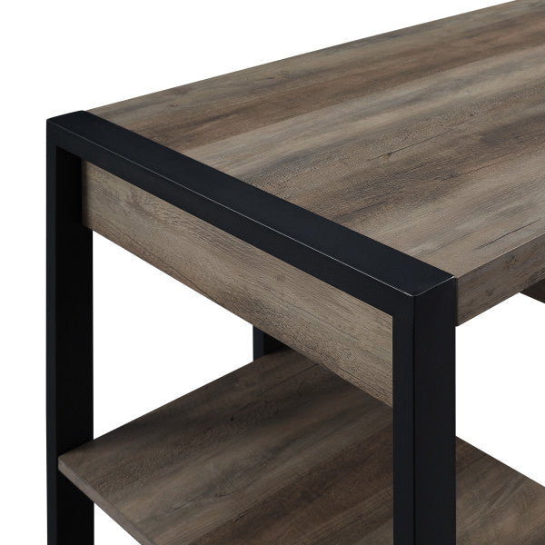 60" Gray Woodgrain Executive Desk with Built-in Shelving