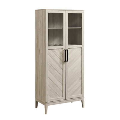 68" Birch Cabinet/Bookshelf with Chevron-Patterned Doors