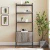 72" Gray Woodgrain & Metal Ladder Bookcase with Cabinet