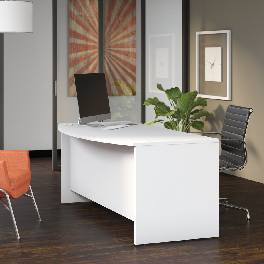 72" Modern Bow-Front Office Desk with Privacy Panel in White