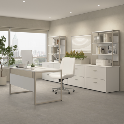 48" Elegant Modern Office Desk with Metal Legs in White