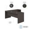 72" Modern L-Shaped Bow-Front Office Desk in Charcoal Maple