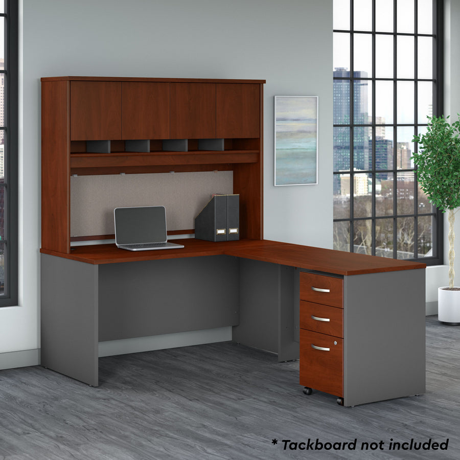 Cherry & Graphite Premium L-shaped Desk with Hutch & Mobile File