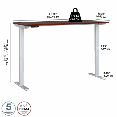 72" Large Modern Adjustable Standing Office Desk in Hansen Cherry with Metallic Base