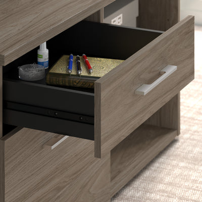 72" L-Shaped Modern Executive Desk with Drawers in Modern Hickory