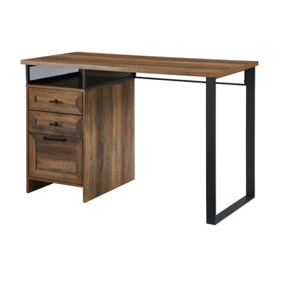 48" Rustic Oak 3-Drawer Desk with Metal Mesh Insert