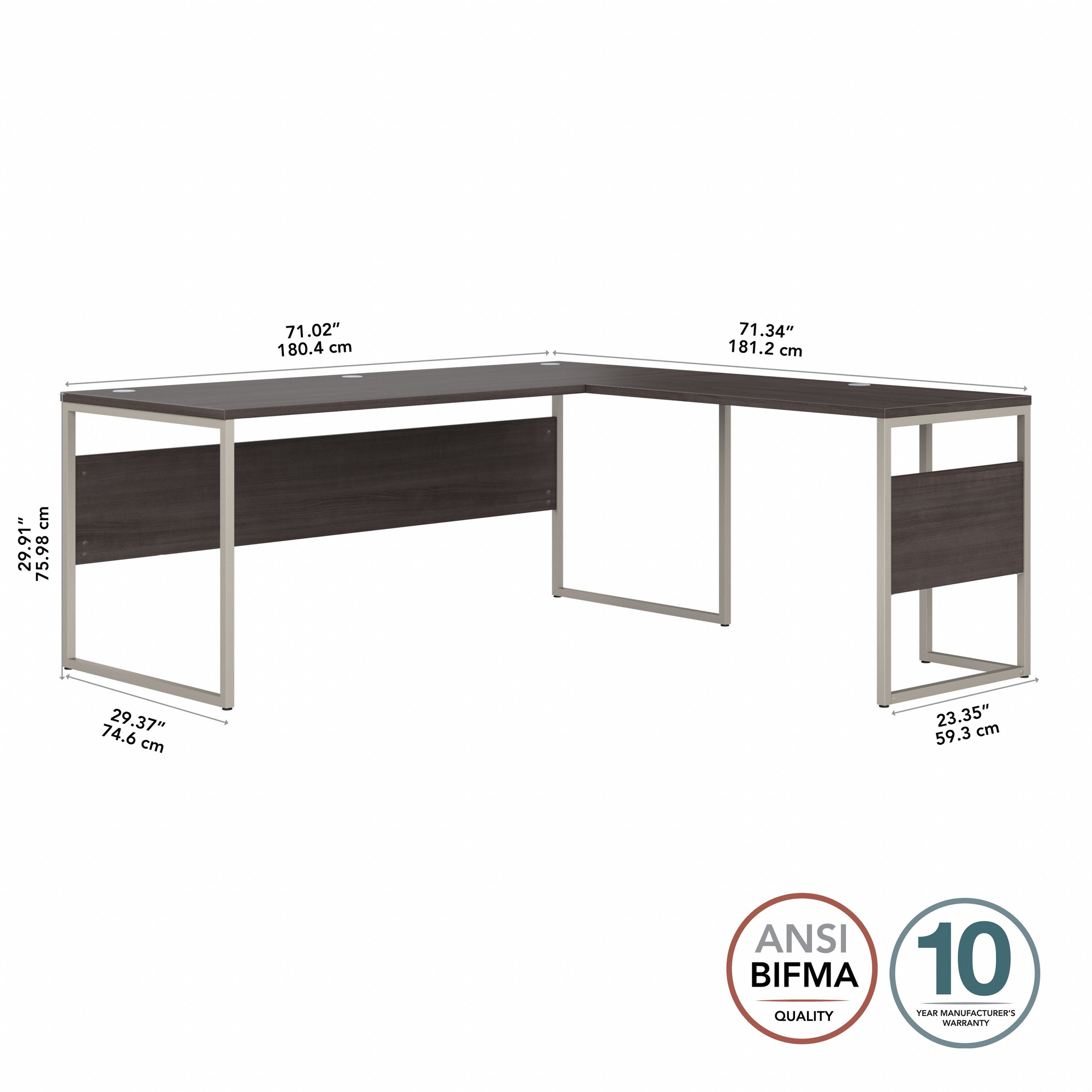 72" Modern L-Shaped Office Desk in Storm Gray