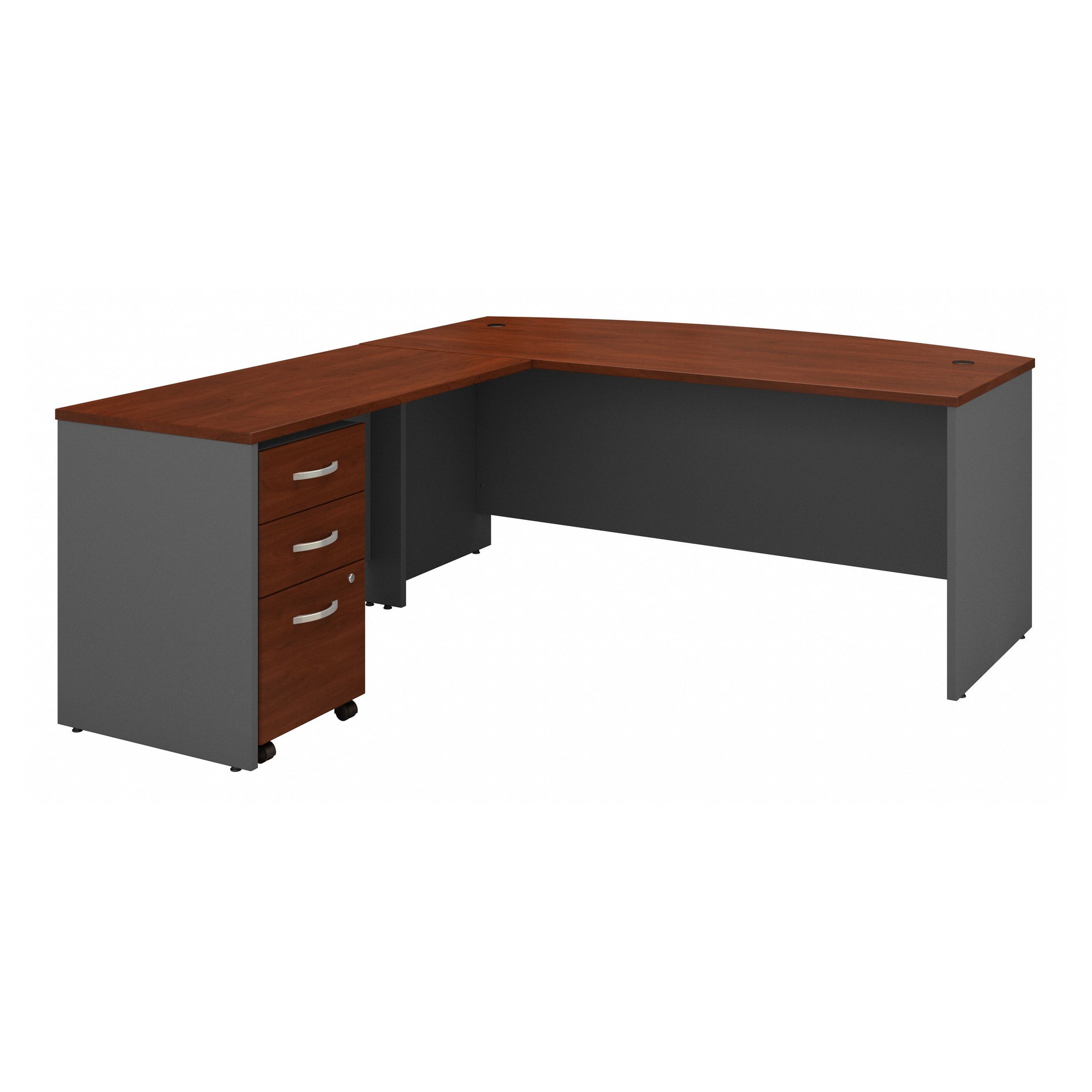 72" X 84" Hansen Cherry L-shaped Bow-Front Desk with Mobile Pedestal