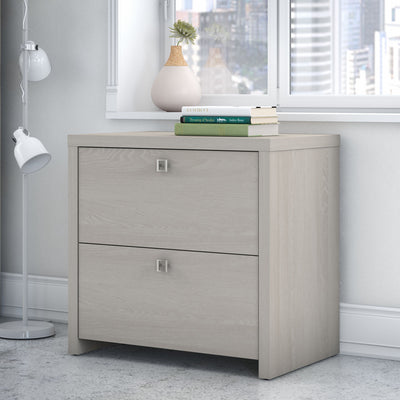 72" Modern L-Shaped Bow-Front Office Desk in Gray Sand