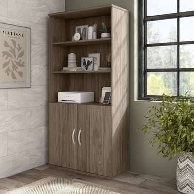 72" Modern Executive Breakfront Office Desk in Modern Hickory