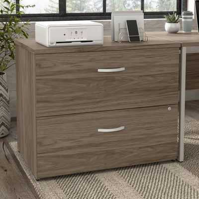 72" Modern Executive Breakfront Office Desk in Modern Hickory