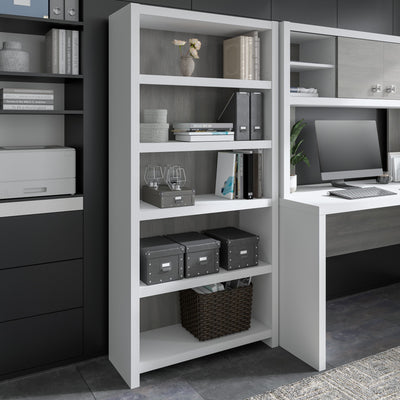 72” Modern L-Shaped Bow-Front Office Desk in Pure White & Modern Gray