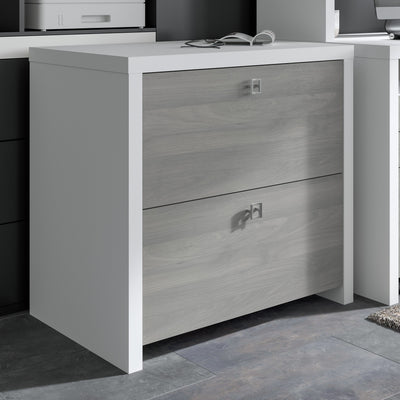 72” Modern L-Shaped Bow-Front Office Desk in Pure White & Modern Gray