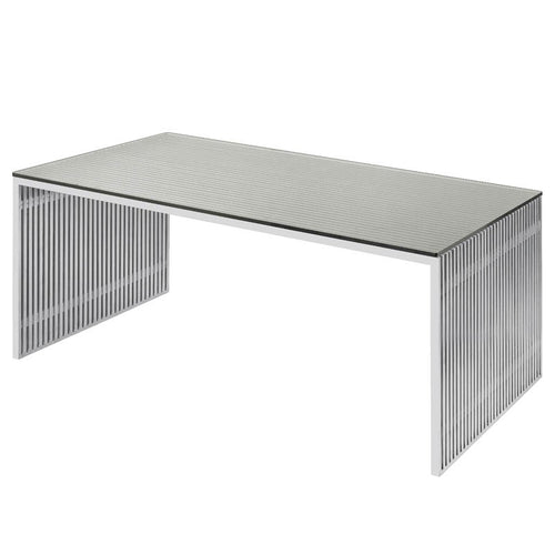 Sleek modern office desk with minimalist design and metal legs