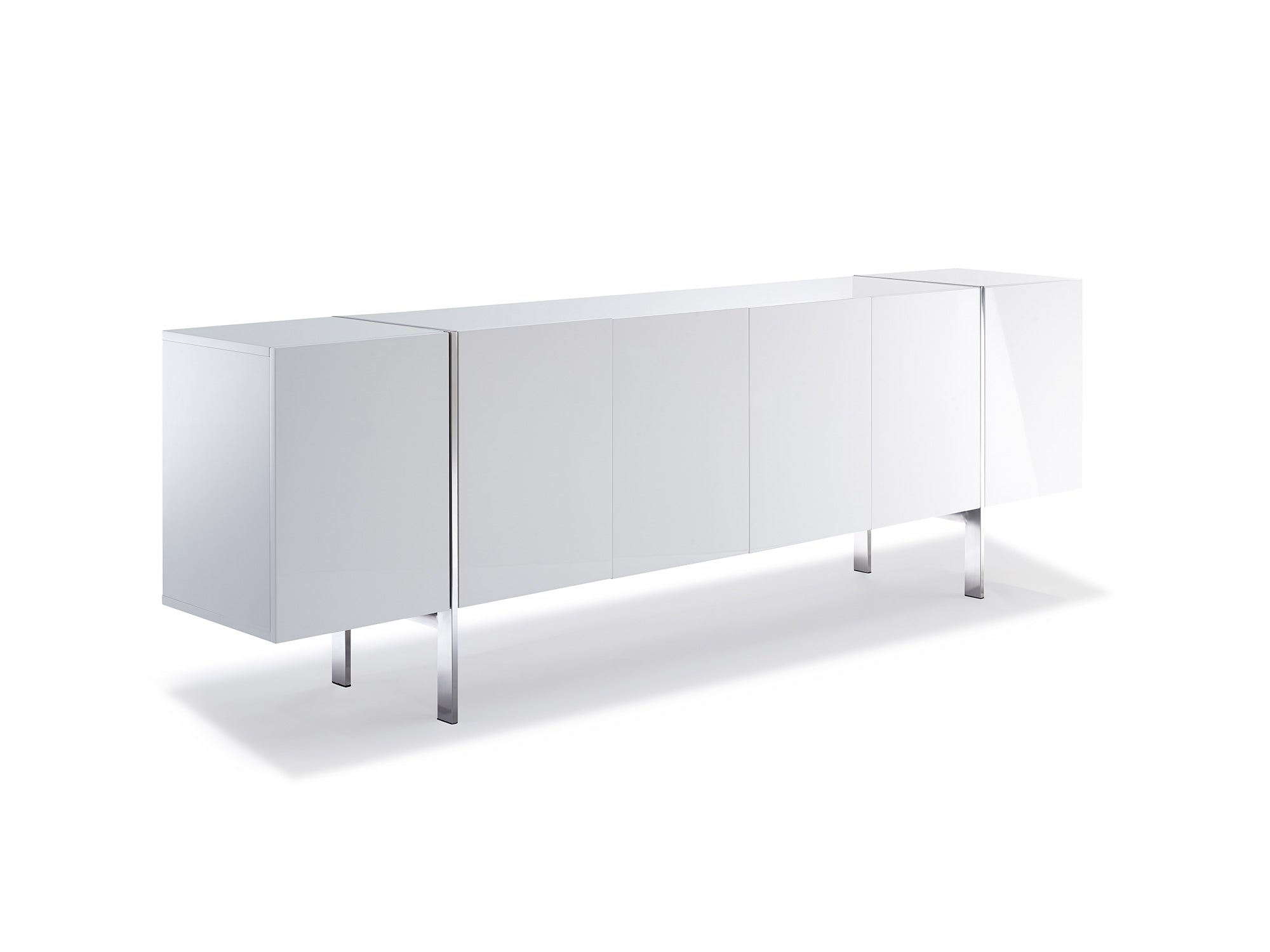 95" High Gloss White Credenza with Polished Stainless Legs