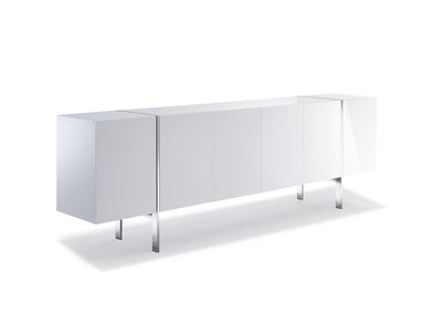 95" High Gloss White Credenza with Polished Stainless Legs
