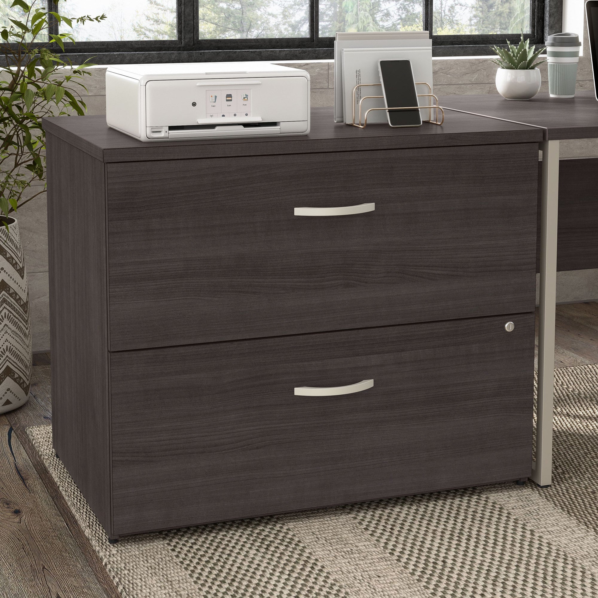 Storm Gray Modern U-shaped Desk with Mobile Pedestal
