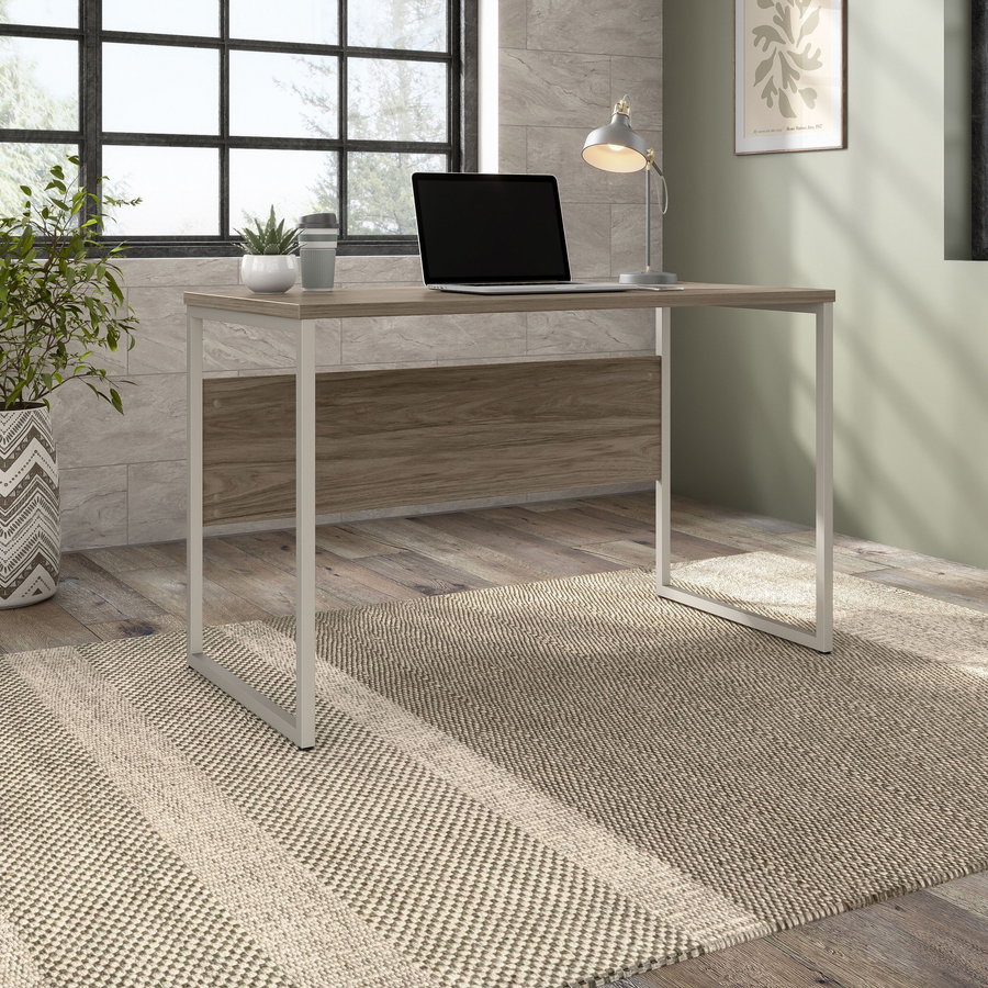 Sleek 48" Office Desk with Privacy Panel in Modern Hickory Finish
