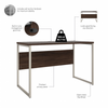 48" Modern Office Table Desk with Metal Legs in Black Walnut