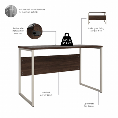 48" Modern Office Table Desk with Metal Legs in Black Walnut