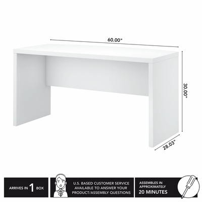 60" Modern Bow-Front Office Desk in Pure White