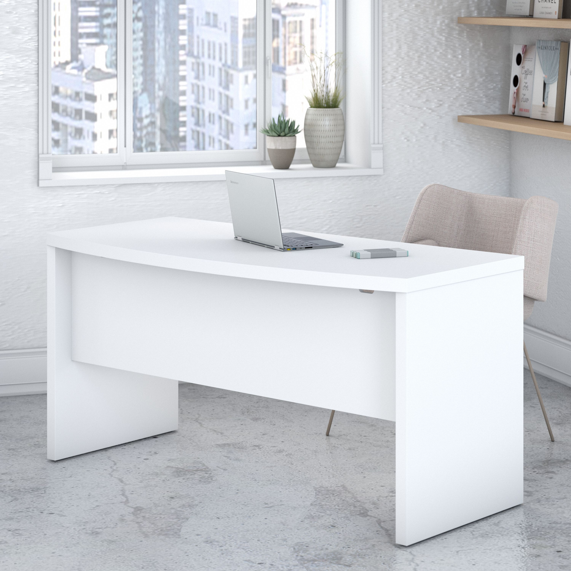 60" Modern Bow-Front Office Desk in Pure White