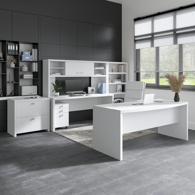 60" L-Shaped Modern Office Desk in Pure White