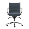 Blue Leather & Chrome Low Back Modern Office Chair